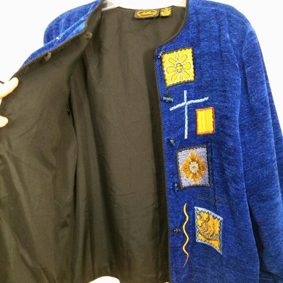 Allure chenille glass button embrd applq jacket M - Picture 8 of 12